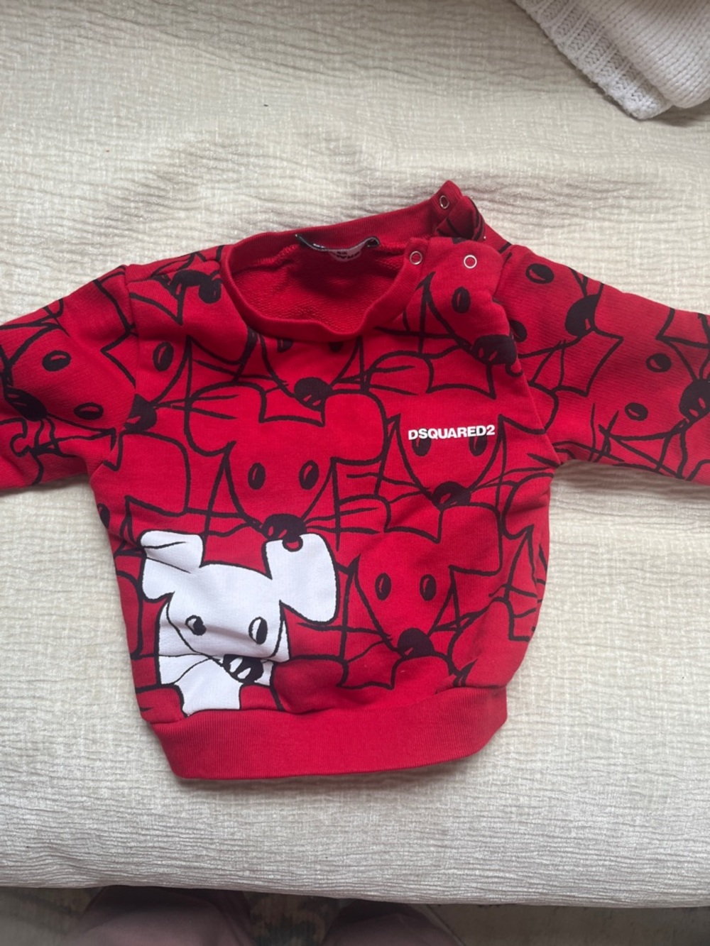 DSQUARED2 Red Kids Sweatshirt with Black Puppy Pattern and White Puppy Accent